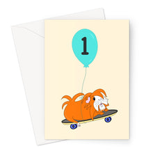 Load image into Gallery viewer, Birthday Card - Skater Pig - Age 1 - Guinea Pig