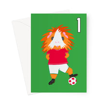 Load image into Gallery viewer, Birthday Card Aged 1 - Flame the Footballer Guinea Pig