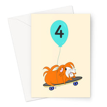 Load image into Gallery viewer, Birthday Card - Skater Pig - Age 4 - Guinea Pig